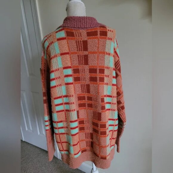 Free People Ruben Autumn Sunset Combo Plaid Oversized Sweater size M - Picture 6 of 9
